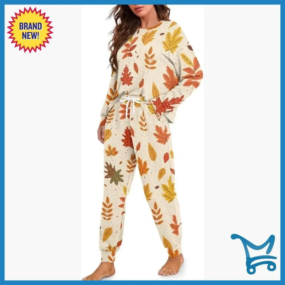 Long Sleeve Pajama Set with Pockets, Polyester Blend, Relaxed Fit, Size Medium